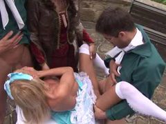 Free Kilo Movies presents: Costume porn group sex with hottie outdoors