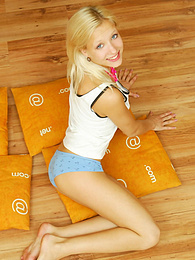 Free Kilo Movies presents: Amazing blonde nude teen decided to place herself at the attic of her wooden house on four orange pillows for her dirty intention.