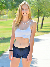 Free Kilo Movies presents: Sporty blonde babe Dakota strips her clothes and flaunts her hot body outdoors