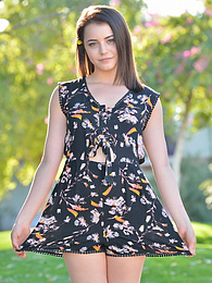 Free Kilo Movies presents: Svelte american dark-haired teen Kylie Quinn in shorts toys her twat outdoor