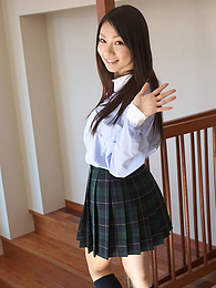 Free Kilo Movies presents: Asian schoolgirl Tomoyo Hoshino strips to stockings and poses outdoors