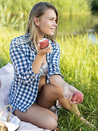 Free Kilo Movies presents: Skinny blonde Paulina gets naked on a blanket in a field of wheat